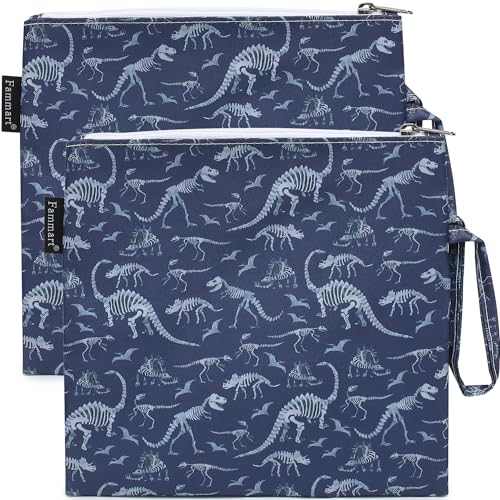 Fammart Reusable Sandwich Bag/Snack Bag for Kids & Adults, Dual Layer Lunch Bag with Handle, Washable, Food Safe, BPA Free (2-Pack, Dinosaur Fossil) - color: Large, 2 Packs - Dinosaur Fossil