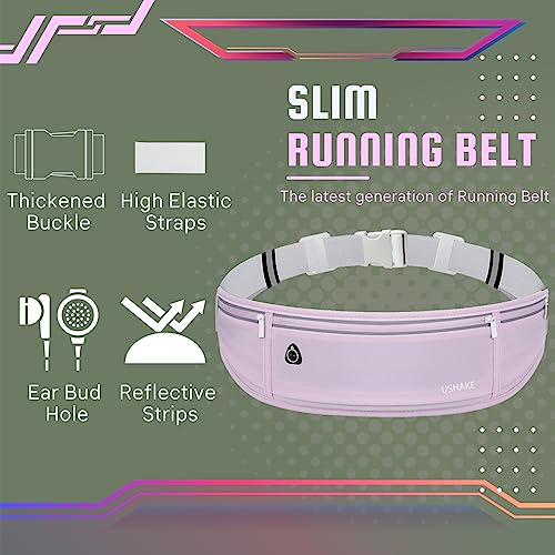 USHAKE Slim Running Belt, Bounce Free Fanny Pack Phone Holder - color: Light Purple