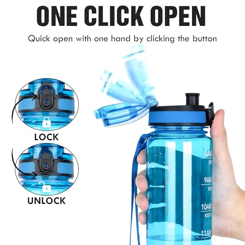 OLDLEY Water Bottle, 32oz Motivational Sports Water Bottle with Time Marker - Times to Drink - Tritan, BPA Free, Wide Mouth Leakproof, Glacial Blue (1 Bottle) - color: A-Glacial Blue