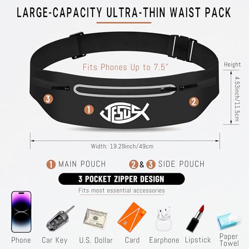 Jesus Fish Black Running Belts for Women Men Adjustable Waist Fanny Pack - color: Jesus Fish