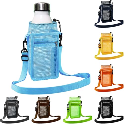 Berlune 8 Pcs Mesh Water Bottle Holder with Adjustable Strap, 8 Colors - color: 8 Colors