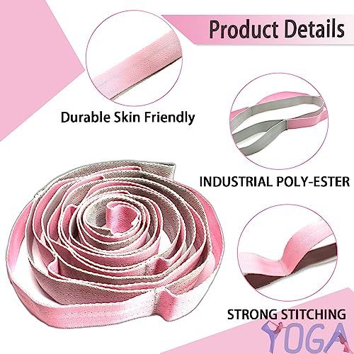Stretching Strap Yoga Strap with Loops for Physical Therapy, Non-Elastic - color: Pink/Light Gray