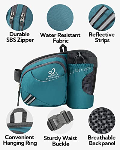 WATERFLY Fanny Pack Waist Bag: Waist Pack for Women Men with Water Bottle Holder Hiking Fanny Pack for Running Walking DogWalking Travel Cycling - color: Turquoise