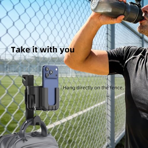 ELETIUO 3-in-1 Pickleball Fence Hook for Court,Sport Court Heavy Duty Hook Hanger with Cup Holder & Phone Holder,Tool-Free Clip-On for Pickleball Paddles,Bags,Water Bottles, Tennis & Baseball Gear