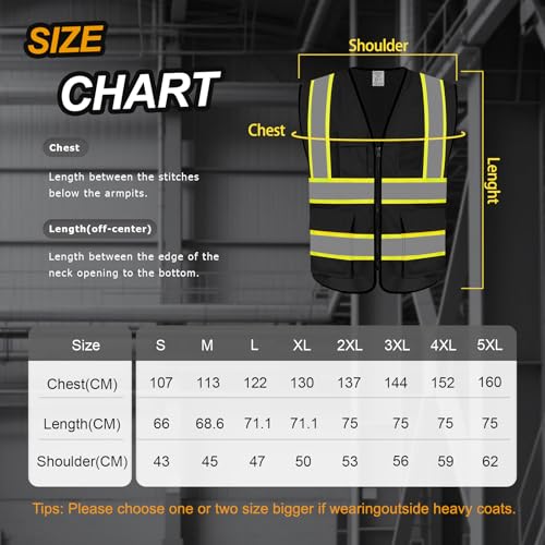 Safety Vest for Men 5 Pockets Mesh High Visibilitv Vest, Black XL - color: Black, size: X-Large