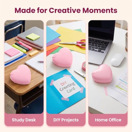 Pink Portable Candy Color Tape Dispenser Heart-Shaped Tape Dispenser Cute Roll Tape, Adhesives and Fasteners Tape Organizer Desk Home Office School Supply Tapes Office Tape Dispensers Office Supplies