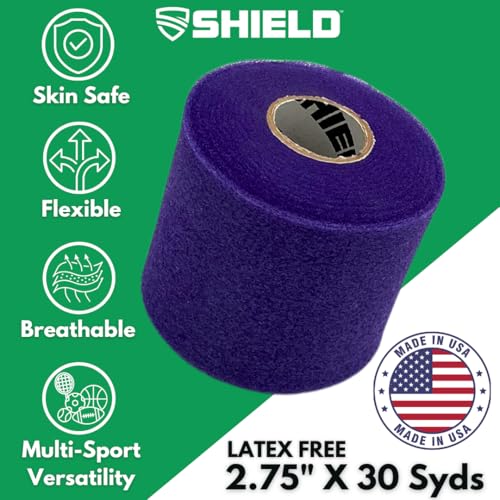 Shield Athletic Underwrap | 2 Roll Pack of PreWrap, Hair Tie, Headband, USA Made, Pre-Wrap Athletic Tape, 2.75" X 30 SYards, Foam Barrier, Flexible, Breathable - color: Purple