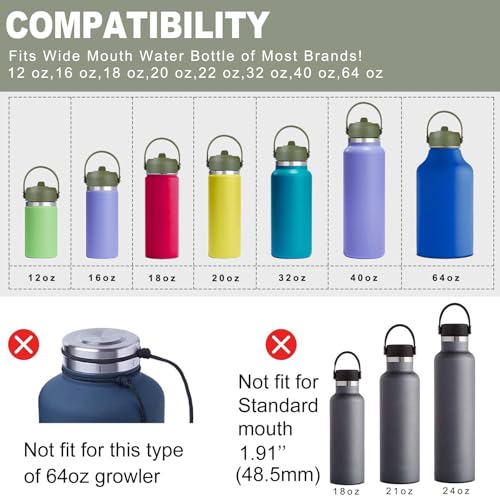 KMN Wide Mouth Straw Lid with Flip Top, Replacement Cap with Straw for Hydro Flask 18 32 40 oz Wide Mouth Water Bottle & 12 16 20 oz Coffee Flask, BPA-Free Leakproof Sports Lid (Olive Green) - color: Olive Green