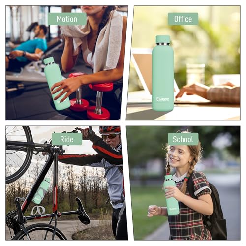 Exllena Slim Insulated Water Bottles for Travel 18oz with Clip, Double Wall Vacuum Stainless Steel Water Bottle Keeps Drinks Cold 24 Hrs/Hot 12 Hrs, 100% Leakproof, BPA Free(Mint) - color: Mint, size: 500 ml