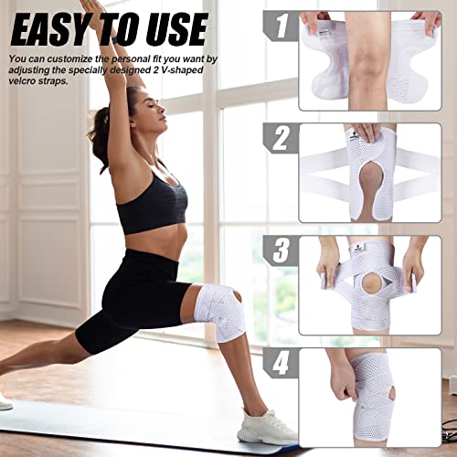 NEENCA Adjustable Knee Brace, Compression Knee Support with Air Mesh Fabric - color: White, size: XX-Large
