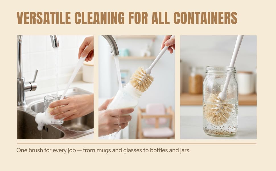 Bottle Brush Cleaner,Long Plastic Handle,Soft Bristle&Non-Scratch,Cleans and Scrubs Hard to Reach Coffee Cups,Mason,Thermos,Glass Bottle,Beer Bottles,Wine Bottles,Baby Bottle,Mugs - size: 1 Pack - Long Handle Brush