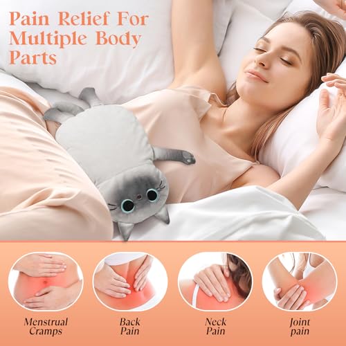 Microwave Heating Pad for Pain Relief, 17" x 15" Microwavable Stuffed Animal for Neck Shoulder, Cramps, Back Pain, Muscles, Joints, Natural Heat Pack Moist Heat, Menstrual Period, Small Gray Cat - size: Small Grey Cat-1
