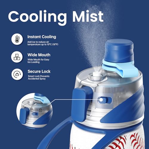 Baseball Water Bottle - 20oz Insulated Misting Water Bottles Stainless Steel 3D Textured - Baseball Accessories Gift for Kids - color: Baseball
