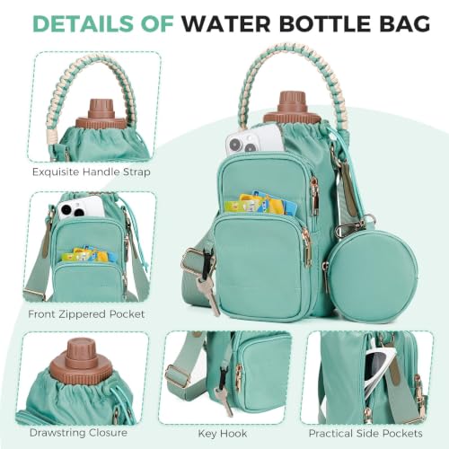 Crossbody Water Bottle Bag with Shoulder Strap for Women,Green - color: Green