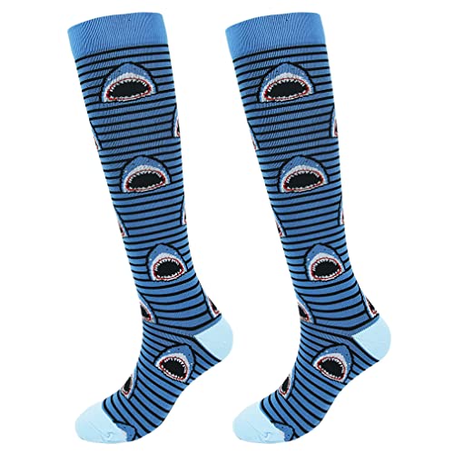 Junely Compression Socks for Women Knee High Stockings Funny Cute - color: A04shark
