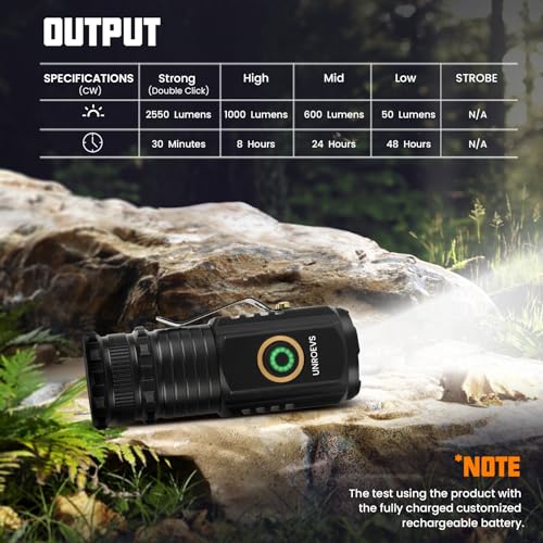 UNROEVS Mini Flashlights 2550 Lumens Rechargeable with Magnetic Base - size: B