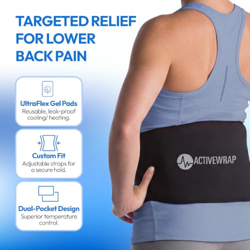 ActiveWrap Lower Back Ice Pack Wrap, Large/X-Large – Hot & Cold Therapy with Reusable UltraFlex Gel Pads – Heat Wrap & Wearable Ice Pack for Back Pain Relief, Sciatica, Tailbone & Lumbar Support - size: Large/X-Large