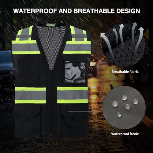 Gasoline Class 2 High Visibility Reflective Safety Vests Women & Men - color: Black - Black, size: Large