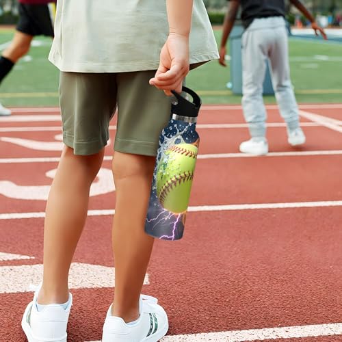 Green Baseball Fire Water Bottle Thermos Stainless Steel Vacuum Insulated Mouth Bottle with Wide Handle - color: Green Baseball Fire