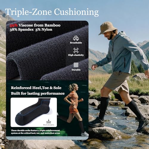 LEVSOX Thicker Bamboo Viscose Compression Socks 20-30 mmHg Cushioned - color: Black, size: Large