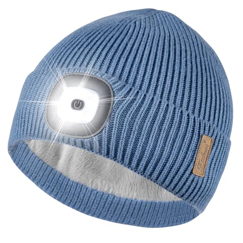 Etsfmoa Beanie with The Light,Fleece Lined Beanie Warm Hat,Gifts for Men - color: Light Blue
