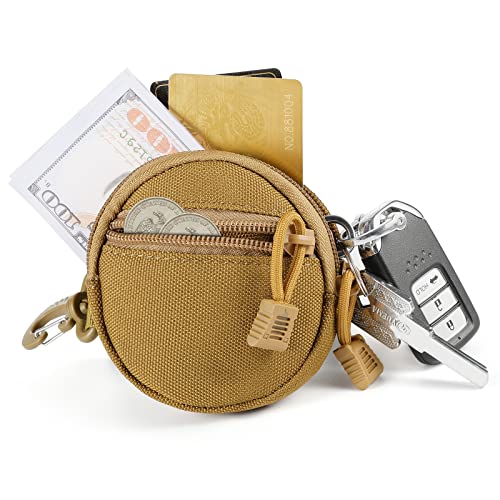 FRTKK 2 Pack Tactical Compact EDC Pouches Military Molle Utility Pouch Accessories Organizer Pouch Coin Purse Keychain Pocket Credit Card Holder Waist Pack - color: Tan
