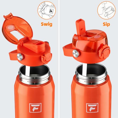 Fanhaw 24oz Stainless Steel Water Bottle with 2-in-1 Lid, Vibrant Orange - color: Vibrant Orange