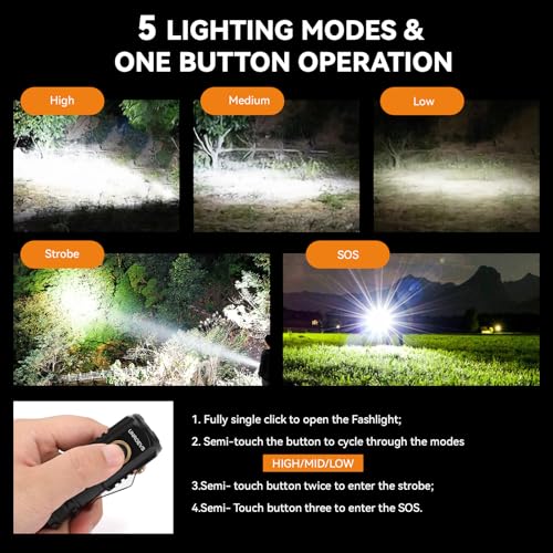 UNROEVS 4 Packs Mini Flashlights Bulk 2550 Lumens with Magnetic Base - size: E