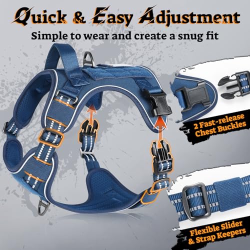 rabbitgoo Tactical Dog Harness for Small Dogs, No Pull Service Pet Vest - color: Blue, size: S(Chest:16.1"-31.5",Neck:15.4"-21.6",Back:7.1")