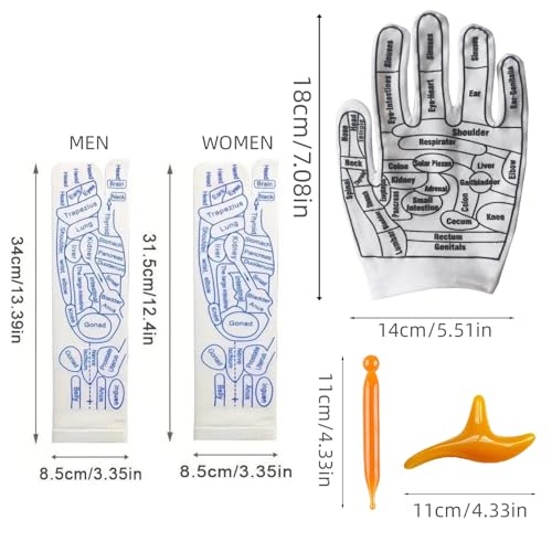 COLSA Reflexology Socks with Tools,Acupoint Socks Set,Beginner Acupoint Massage Tools Large Triangular Sparrow+acupoint Stick(2pcs Women+Gloves) - color: 2pcs Women+gloves