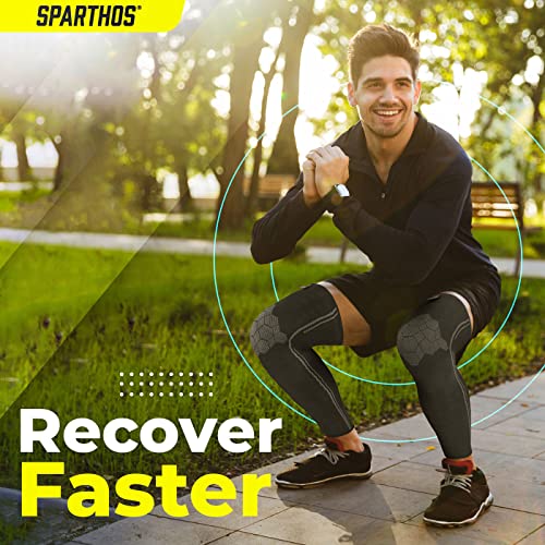 Sparthos Compression Leg Sleeve Men, Full Leg Compression Sleeve, Black-XL - color: Midnight Black, size: X-Large