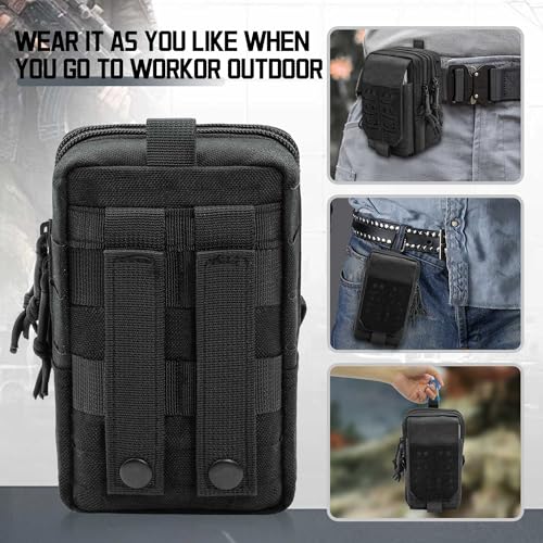 Molle Phone Pouch, 2 Piece 1000D Laser-Cut Tactical Small Molle Admin Pouch, Hook & Loop Heavy Duty Belt Molle Pouches for Belt Backpack Vest - color: UPGRADE DUAL-BLACK