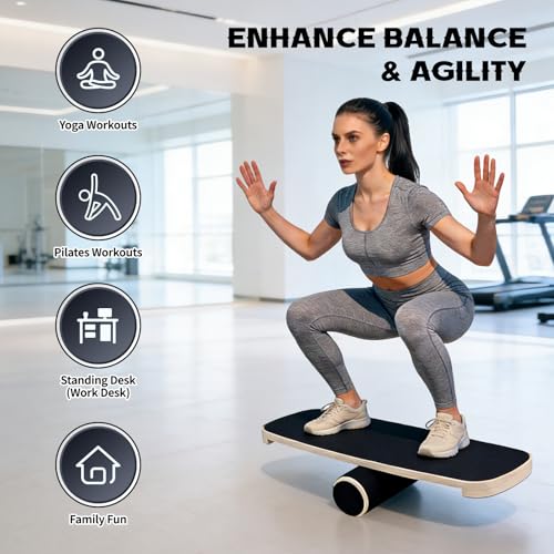 Balance Board for Adults, Wooden Surf Trainer with Roller