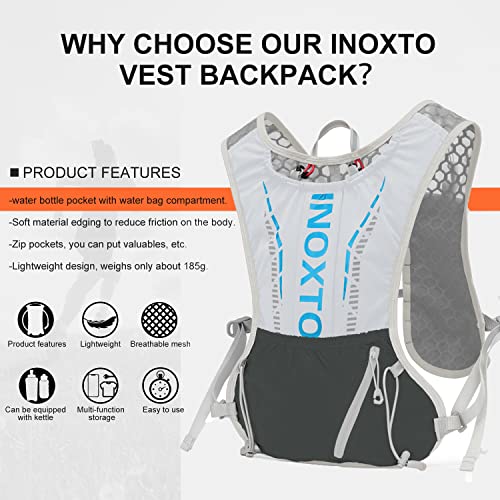 INOXTO Running Hydration Vest Backpack,Lightweight Insulated Pack with 1.5L Water Bladder Bag Daypack for Trail Hiking Running Cycling Race Marathon for Women Men - color: Gray stripe