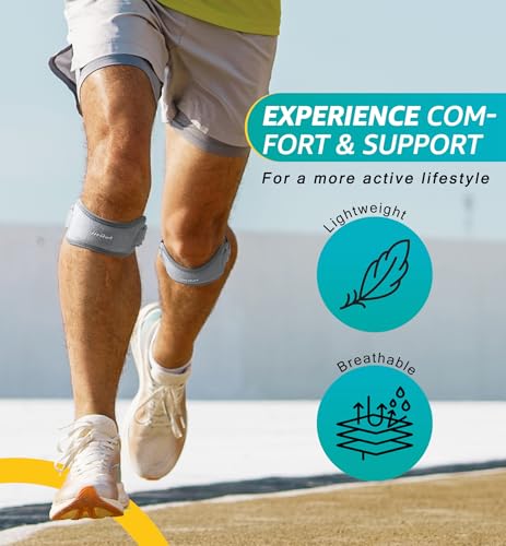HiRui 2 Pack Patella Tendon Knee Straps - Knee Pain Relief & Patella Stabilizer Brace Support for Jumpers Knee, Running, Hiking, Basketball, Tennis, Soccer, MTB, Squats, Tendonitis, Arthritis (Gray) - color: Gray