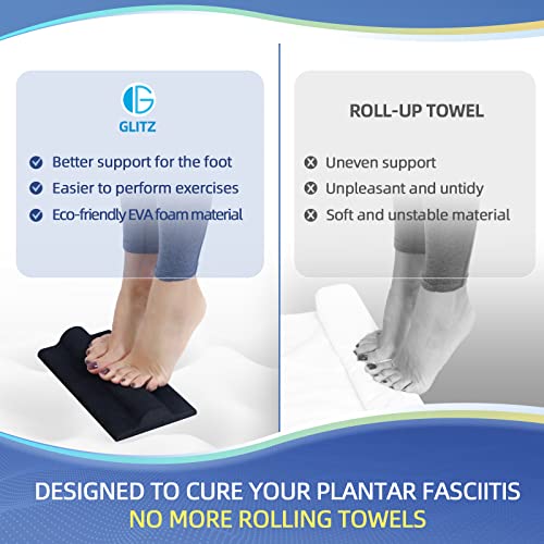 glitz Plantar Fasciitis Relief Pad with Foot Roller, Fascia Stretcher Toe Stretcher for Heel Spurs, Achilles Tendonitis, Tight Calves & Foot Drop
