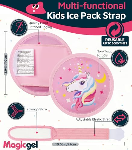 Magic Gel Kids Ice Packs for Boo Boos with Extra Adjustable Strap, 4 Pack Cute Mini Gel Ice Pack for Kids, Small Handheld Ice Packs, Hot Cold Therapy for Head Knee Elbow Bump Bruise- Mermaid & Unicorn - style: Mermaid & Unicorn