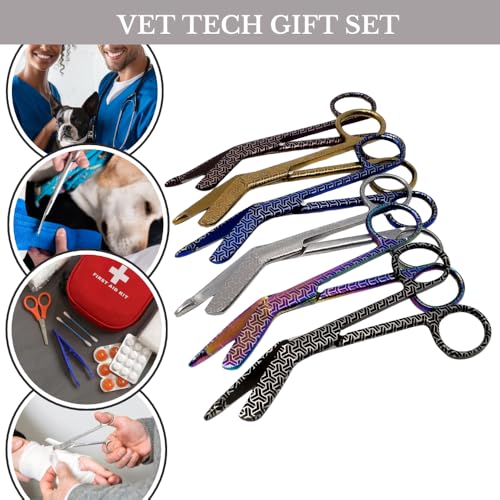 Bandage Scissors 5.5" Long Set of 6 Nurse Vet Tech Gift Made of Stainless Steel with Colorful Patterns First Aid Used For Cutting Gauze Tape Clothing Bandages Vet Wrap Adhesive Removal (Set 9) - style: Set 9