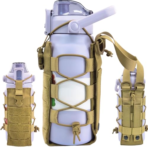 Molle Water Bottle Holder Pouch, 16-77oz Adjustable Capacity - color: Brown, size: Basic