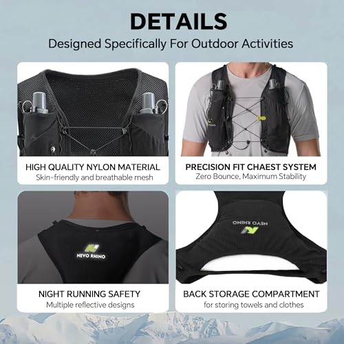 N NEVO RHINO Running Hydration Vest with 2 TPU 250ml Soft Flasks - color: Black, size: Large