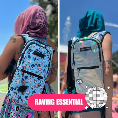 Kandies World Reflective Festival Hydration Pack - 2L Hydropack for Raves, Hiking, Biking, Running, and More (with Anti-Theft Pocket) - style: Pineapple