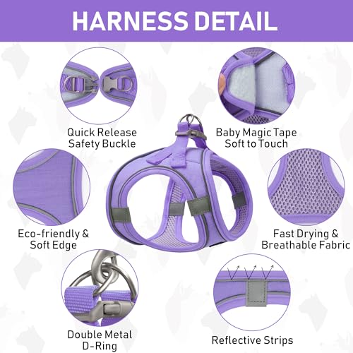 GAMUDA Small Pet Harness Collar and Leash Set, Step in No Chock No Pull Linen Fabric Soft Mesh Dog Vest Harnesses Reflective for Dogs Puppy Cats Kitten Rabbit (Purple, M) - color: Purple, size: Medium