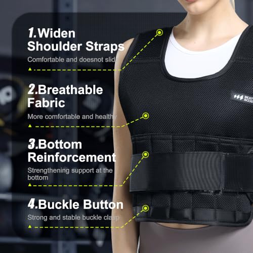 Beatboost Weighted Vest Men,20lb/30lb/40lb/50lb/60lb Adjustable Weight Vest - color: Black, size: 18LB