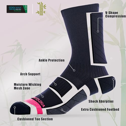 BRISIRA Coolmax Bamboo Viscose Compression Running Crew Socks Women - color: 3 Pairs Black, size: 8-10