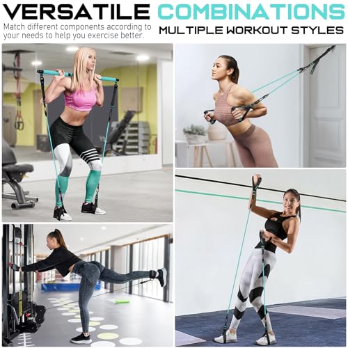 Pilates Bar Kit with Resistance Bands, Pilates Workout Equipment for Women - color: Blue