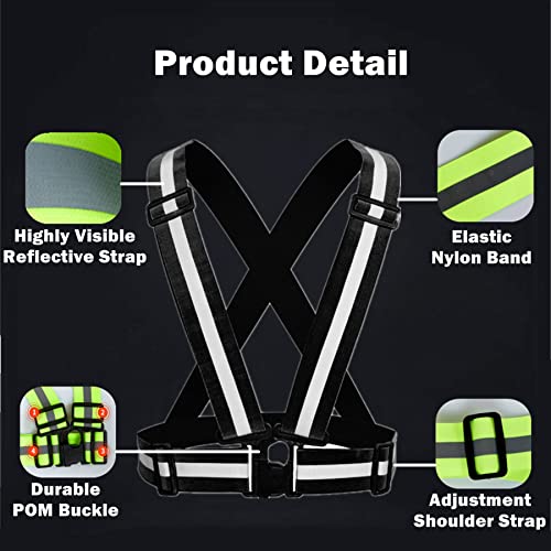 Reflective Strap Safety Vest Gear - 2-10 Pack Adjustable High Visible Reflective Running Gear for Women Men Night - color: Black x10