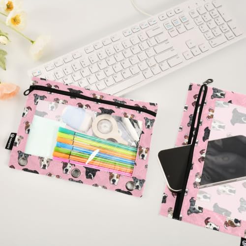 Pitbull Heads Pencil Pouches for 3 Ring Binder 2 Pack - color: Pitbull Heads