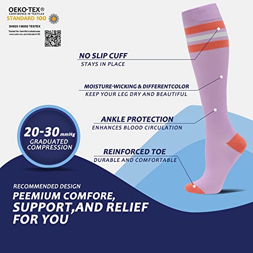 fenglaoda 8 Pairs Compression Socks for Men & Women 20-30 mmHg Knee High Nurse Pregnant Running Medical and Travel Athletic - color: 09-8 pairs, size: Large-X-Large