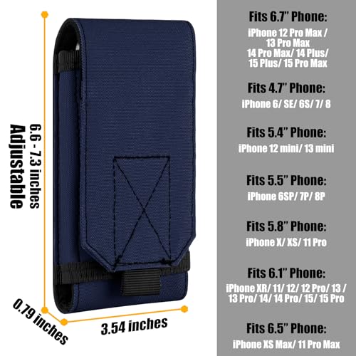 Tactical Molle Phone Holster Pouch, Universal Belt Waist Bag for iPhone 18 Pro Max/17 Pro/17/16 Pro Max/15 Pro Max/14 Pro Max/13, Samsung S26 Ultra/S25/S24, Size L - color: Deep Blue(2 Pack)
