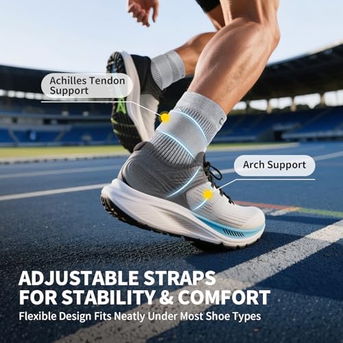 CAMBIVO 1 Pair Ankle Braces with Straps, 15-20 mmHg Ankle Compression Socks for Women and Men for Working, Breathable and Comfortable Fit for Sports, Recovery, Work, and Daily Wear (Gray, Large)